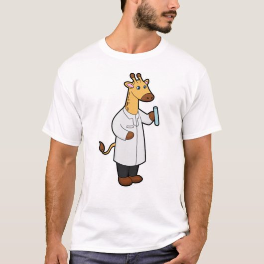 Giraffe als arts met testbuis t-shirt (Voorkant)