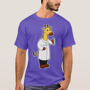 Giraffe als arts met testbuis t-shirt