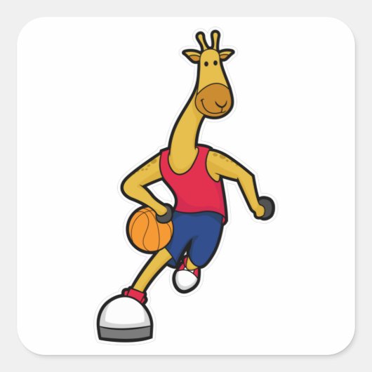 Giraffe als Basketball-speler met Basketball Vierkante Sticker (Voorkant)