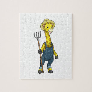 Giraffe als boer met Pitchfork Legpuzzel