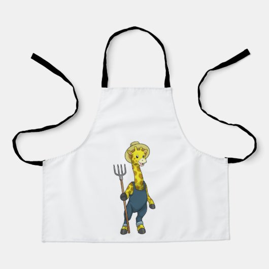 Giraffe als boer met Pitchfork Schort (Voorkant)