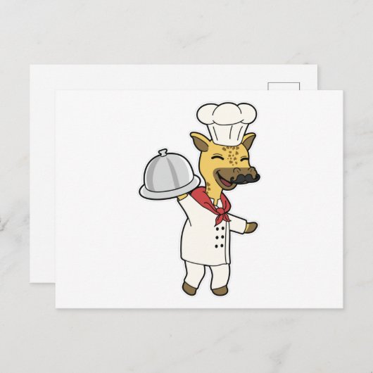 Giraffe als chef met kookschort en schaal briefkaart (Voorkant / Achterkant)
