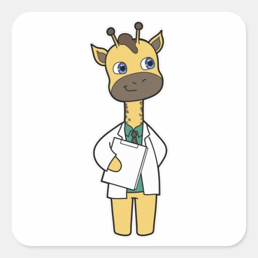 Giraffe als Doctor met Notitieblok Vierkante Sticker (Voorkant)