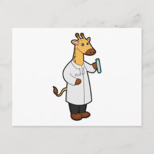 Giraffe als dokter met reageerbuis briefkaart