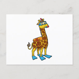 Giraffe als duiker met zwembril en lippers briefkaart