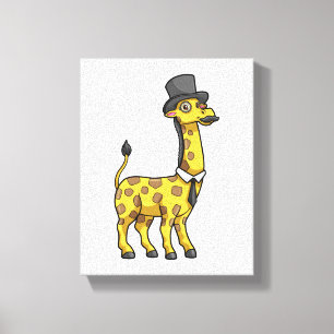 Giraffe als Gentleman met Pet, Stropdas en Mustach Canvas Afdruk