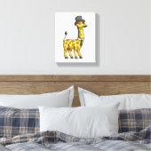 Giraffe als Gentleman met Pet, Stropdas en Mustach Canvas Afdruk (Insitu (Slaapkamer))
