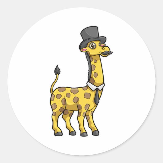 Giraffe als Gentleman met Pet, Stropdas en Mustach Ronde Sticker (Voorkant)