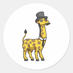 Giraffe als Gentleman met Pet, Stropdas en Mustach Ronde Sticker