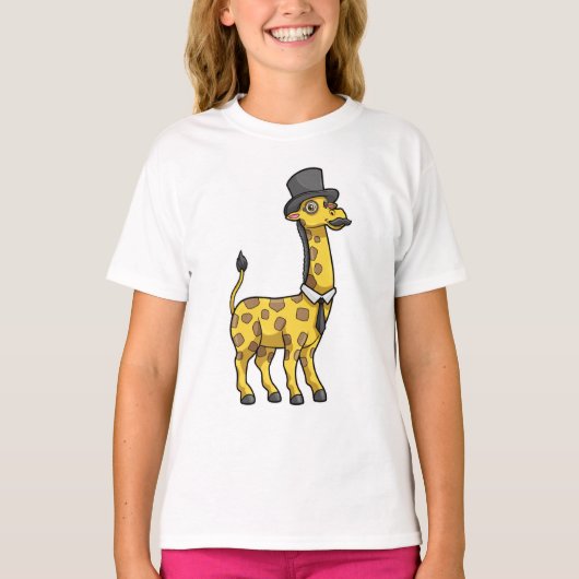 Giraffe als Gentleman met Pet, Stropdas en Mustach T-shirt (Voorkant)