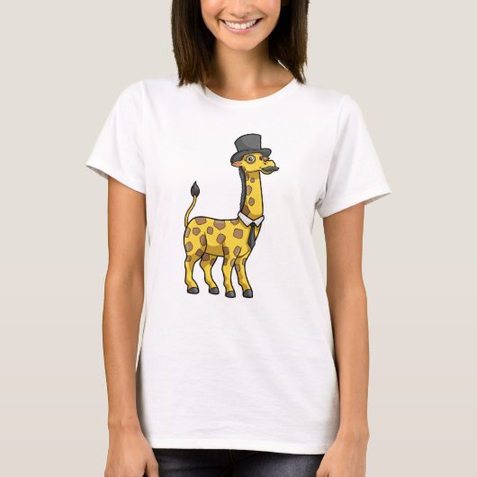 Giraffe als Gentleman met Pet, Stropdas en Mustach T-shirt (Voorkant)