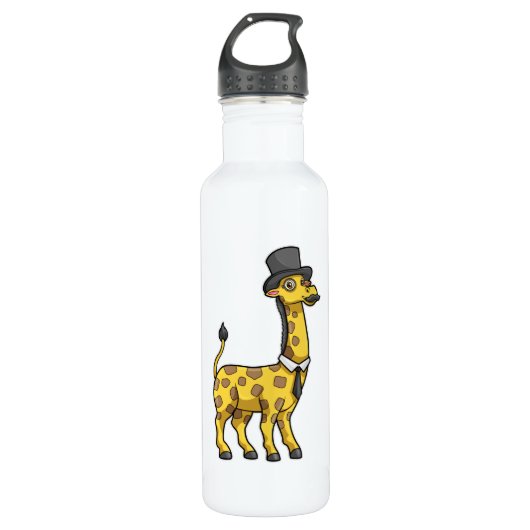 Giraffe als Gentleman met Pet, Stropdas en Mustach Waterfles (Voorkant)