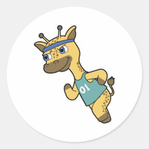 Giraffe als Jogger bij het runnen met hoofdband Ronde Sticker