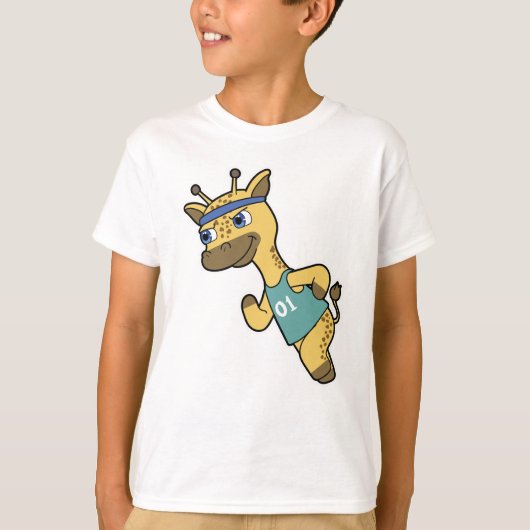 Giraffe als Jogger bij het runnen met hoofdband T-shirt (Voorkant)