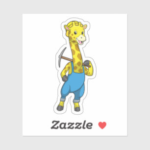 Giraffe als Miner met Pickaxe Sticker