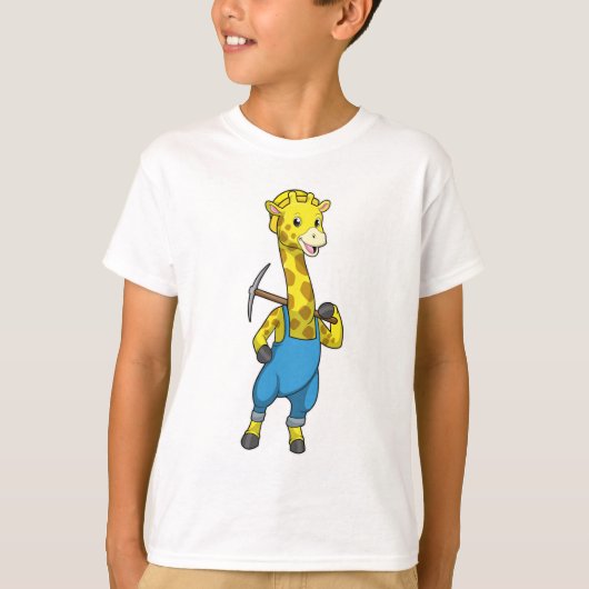 Giraffe als Miner met Pickaxe T-shirt (Voorkant)