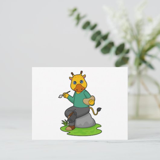 Giraffe als schilder met verfkwast briefkaart (Staand voorkant)