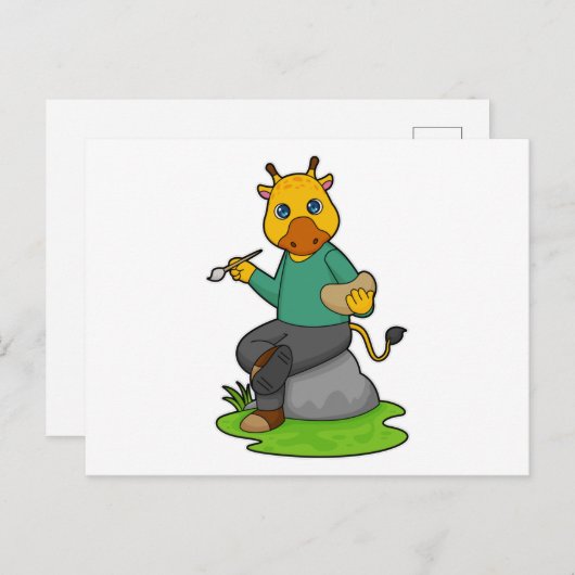 Giraffe als schilder met verfkwast briefkaart (Voorkant / Achterkant)