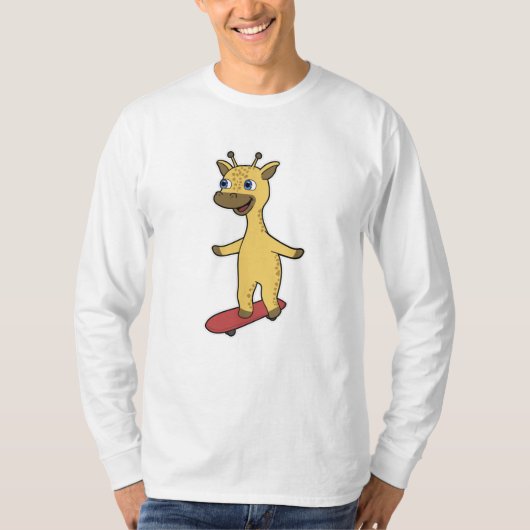 Giraffe als Skater met Skateboard T-shirt (Voorkant)