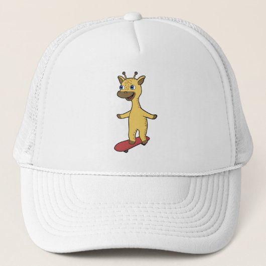 Giraffe als Skater met Skateboard Trucker Pet (Voorkant)
