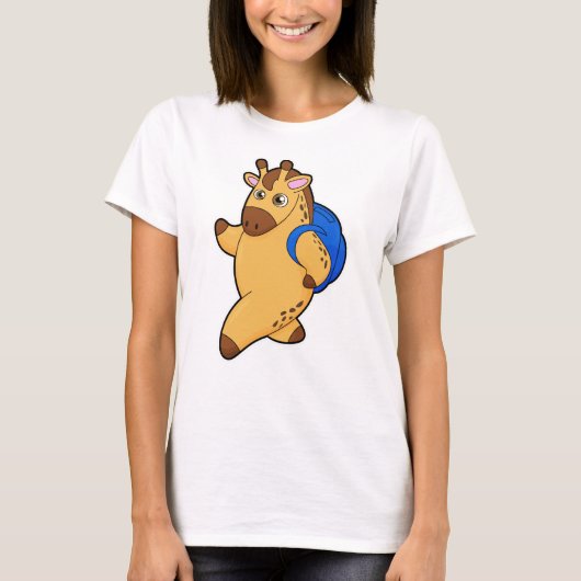Giraffe als student met rugzak t-shirt (Voorkant)