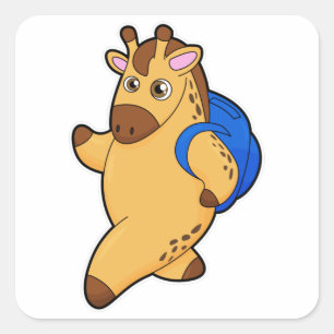 Giraffe als student met rugzak vierkante sticker