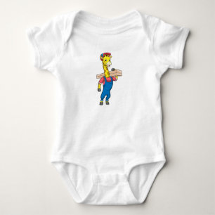 Giraffe als timmerman met hout romper
