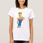 Giraffe als timmerman met hout t-shirt (Voorkant)