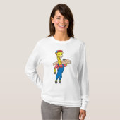 Giraffe als timmerman met hout t-shirt (Voorkant volledig)