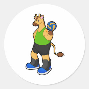 Giraffe als volleybalspeler met volleybal ronde sticker