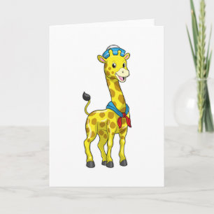 Giraffe als zeiler met zeilermanpet kaart