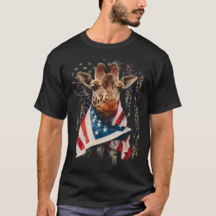 Giraffe Amerikaanse vlag 4 juli Onafhankelijkheid T-shirt