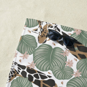 Giraffe Animal Tropical Leaf Oerwoud Patroon Strandlaken