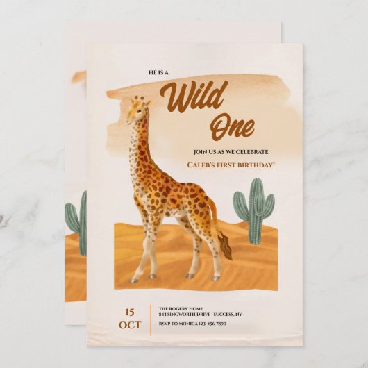Giraffe Anniversaire Fête Invitation (Devant / Derrière)