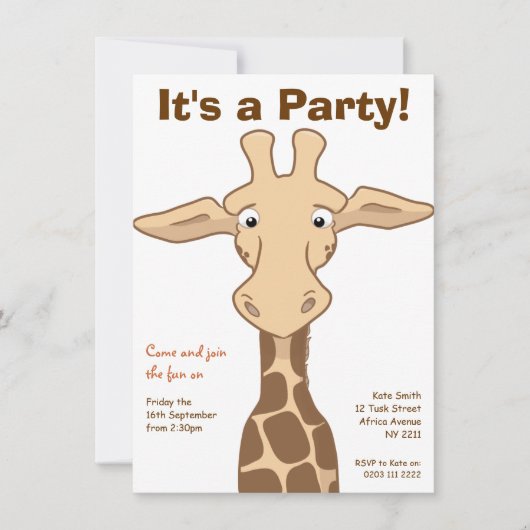 Giraffe Anniversaire Fête Invitation (Devant)