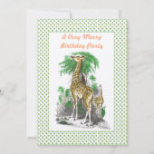 Giraffe Anniversaire Fête Invitation Dot Vert Fron (Dos)