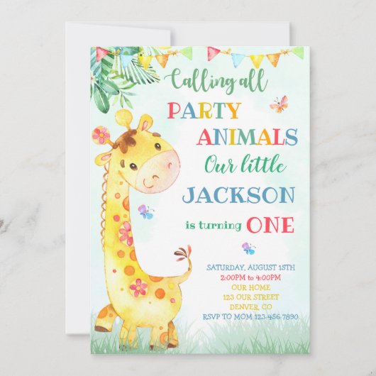 Giraffe anniversaire invitation Safari invitation (Devant)