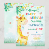Giraffe anniversaire invitation Safari invitation (Devant / Derrière)