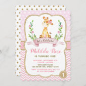 Giraffe Anniversaire Pink Gold Jungle Invitation (Devant / Derrière)