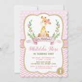 Giraffe Anniversaire Pink Gold Jungle Invitation (Devant)