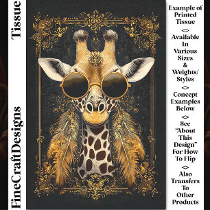 Giraffe, Art Nouveau, Goud Filigraan CM4 Decoupage Tissuepapier