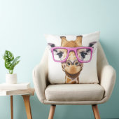 Giraffe avec lunettes roses Jeter oreiller (Chaise)