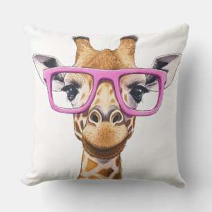 Giraffe avec lunettes roses Jeter oreiller