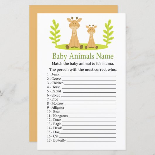 Giraffe Baby Animals Name Game (Voorkant / Achterkant)