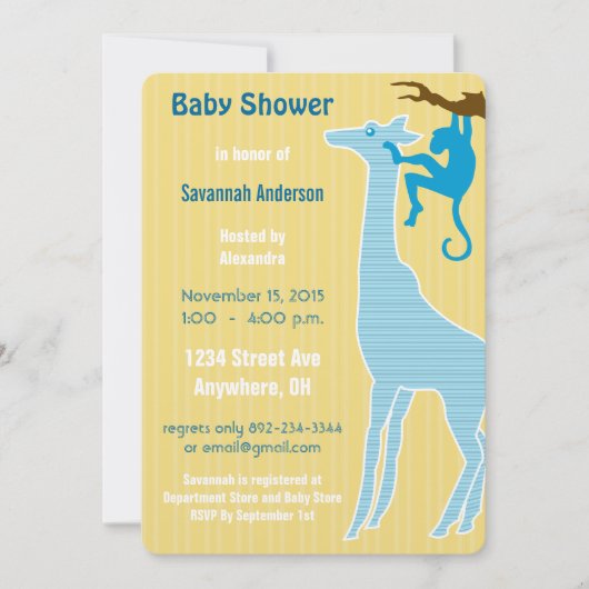 Giraffe Baby Boy Shower Invitations (Devant)