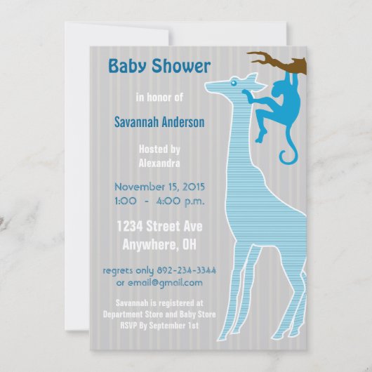 Giraffe Baby Boy Shower Invitations (Devant)