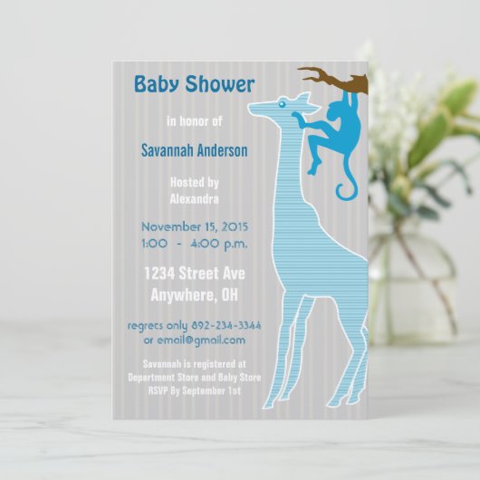 Giraffe Baby Boy Shower Invitations (Debout devant)