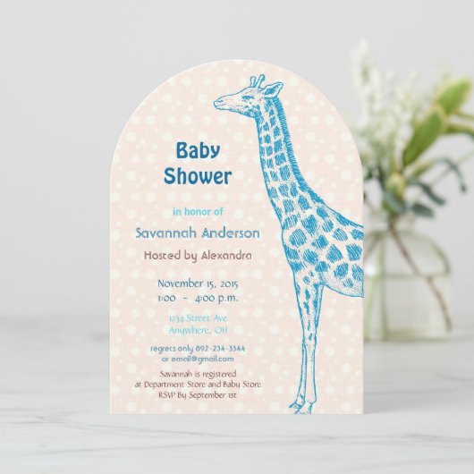 Giraffe Baby Boy Shower Invitations (Debout devant)