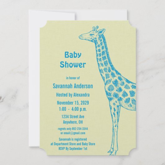 Giraffe Baby Boy Shower Invitations (Devant)