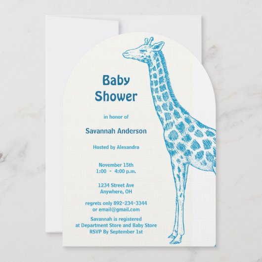 Giraffe Baby Boy Shower Invitations (Devant)